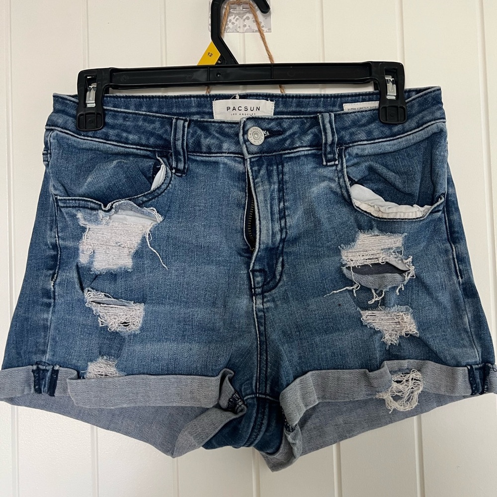 PacSun Blue Distressed Jean Shortie Shorts